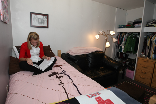 A studying student in the dorm