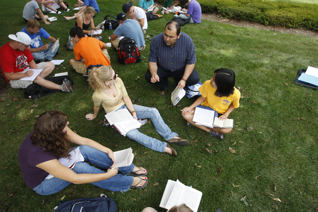 Professor interacting with students